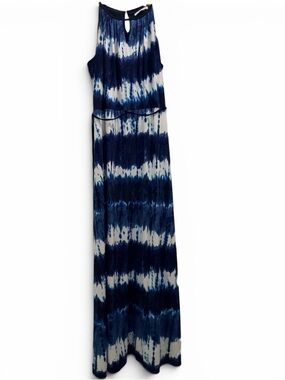 Studio One Navy and White Tie-Dye Maxi Dress L/XL